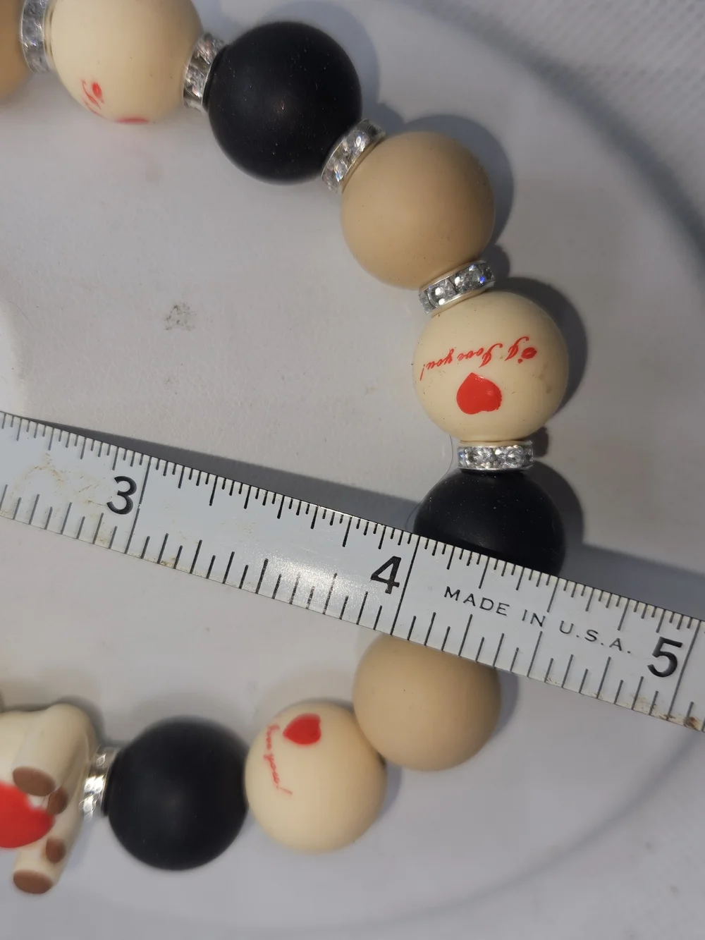 Handmade Beaded Wristlet with Black, Cream & Tan Beads